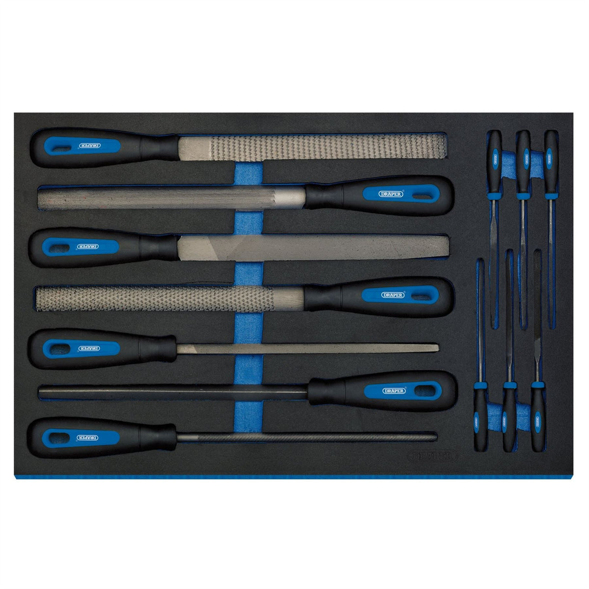 Draper Hand File Set in 3/4 Drawer EVA Insert Tray (13 Piece) 63513 White Rose Tools