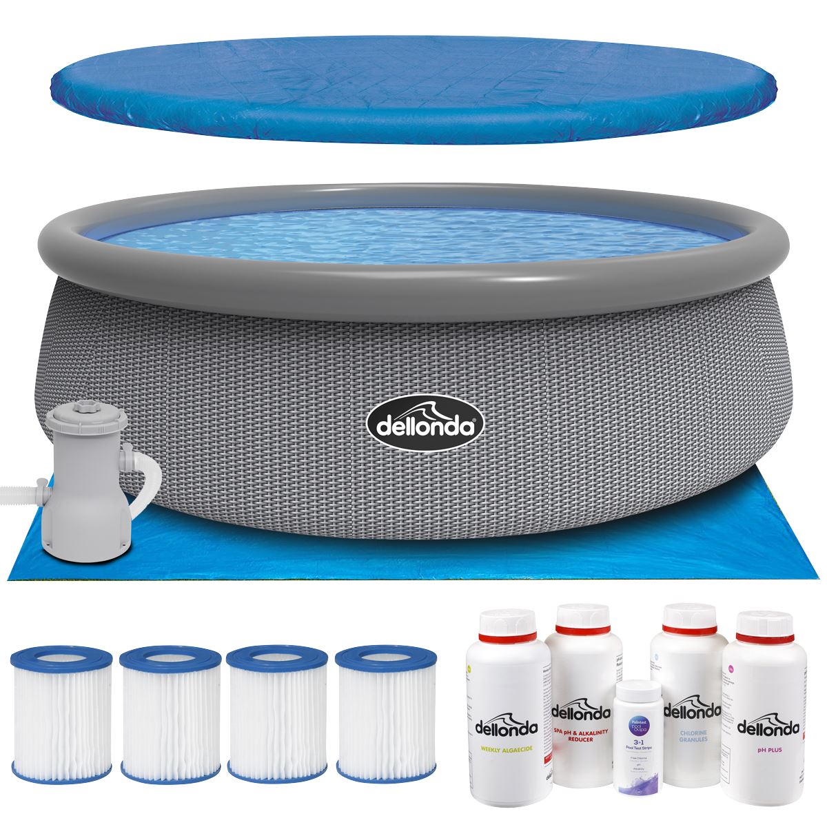 Dellonda 15ft Inflatable Swimming Pool Round with Acessories - Grey Rattan