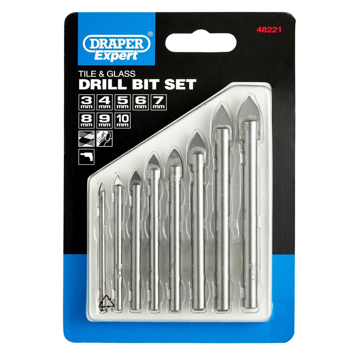 Draper TCT Tile and Glass Drill Bit Set (8 Piece) 48221 White Rose Tools