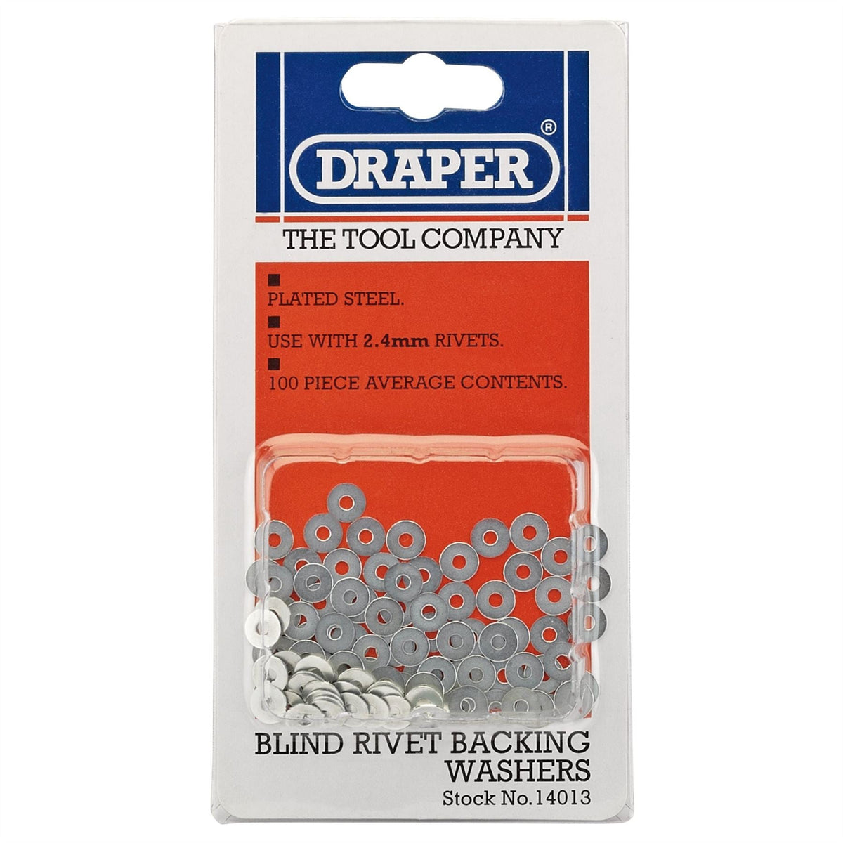 Draper Rivet Backing Washers 2.4mm (100 Piece) 14013 White Rose Tools