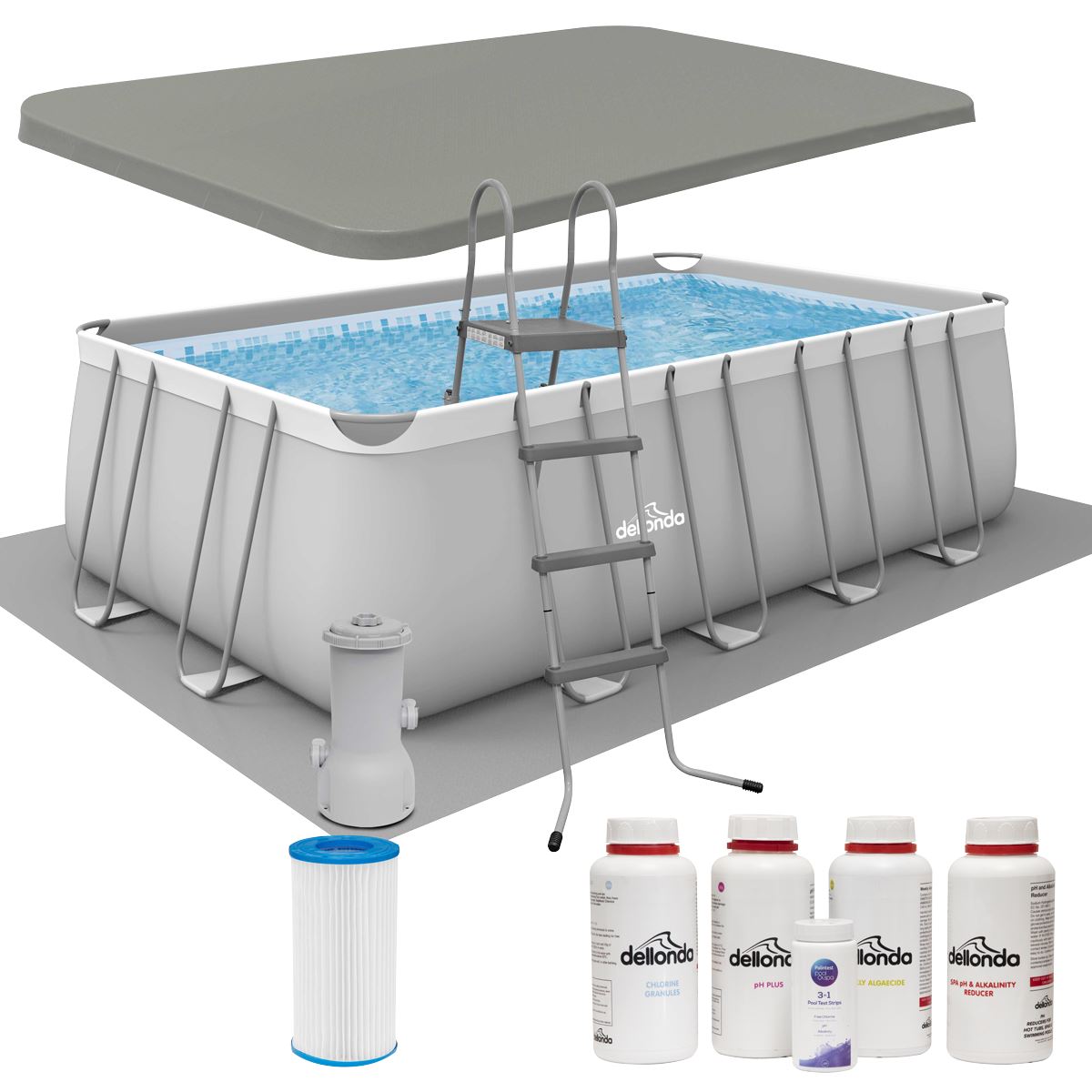 Dellonda 18ft Deluxe Steel Frame Swimming Pool, Rectangular with Accessories