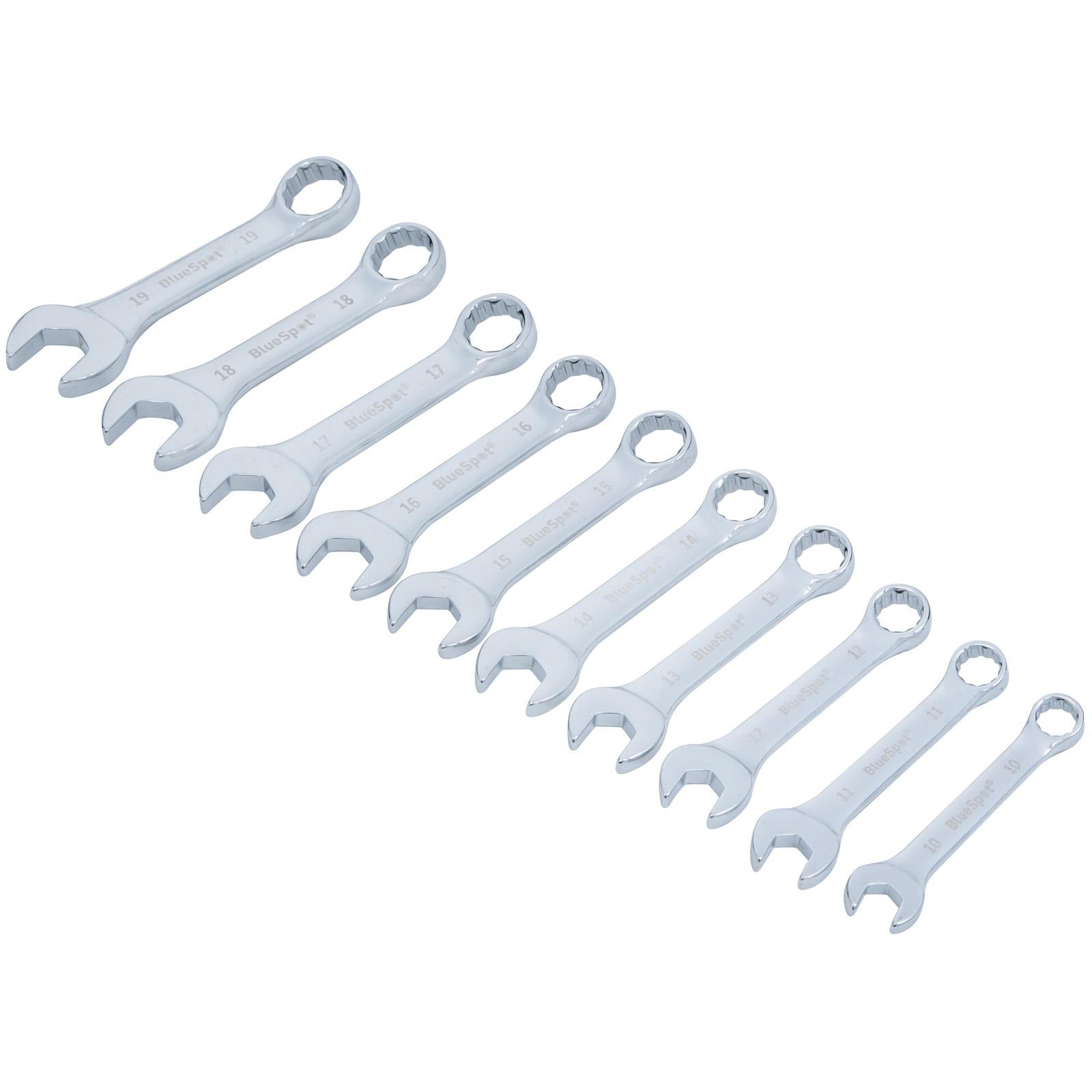 BlueSpot Stubby Combination Spanner Set Metric 10-19mm 10 Piece