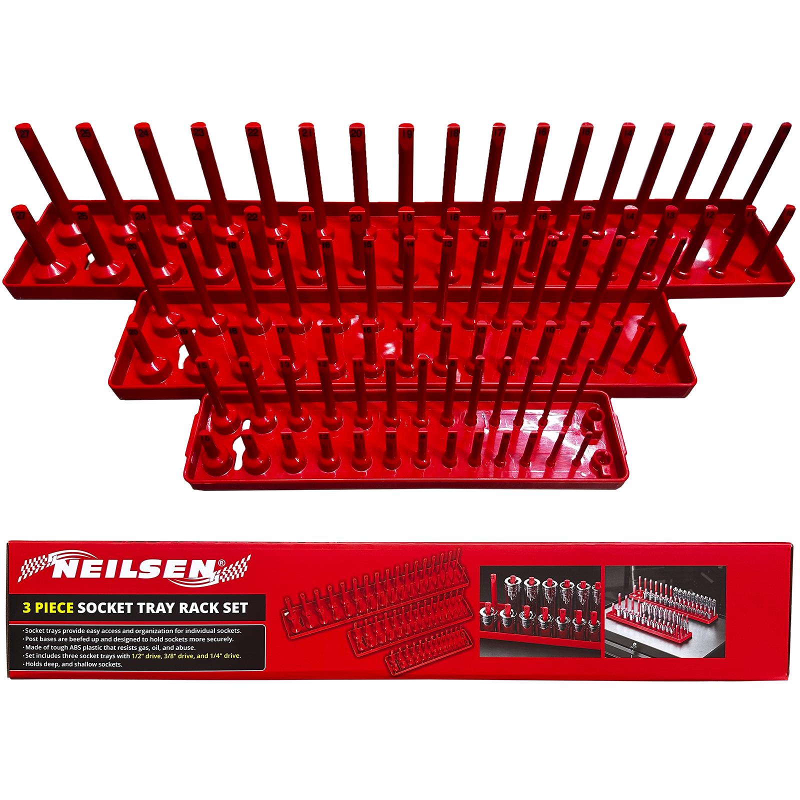 Neilsen Socket Rail Tray Rack Set 1/4" 3/8" 1/2" Deep Shallow Storage Organiser 3pc