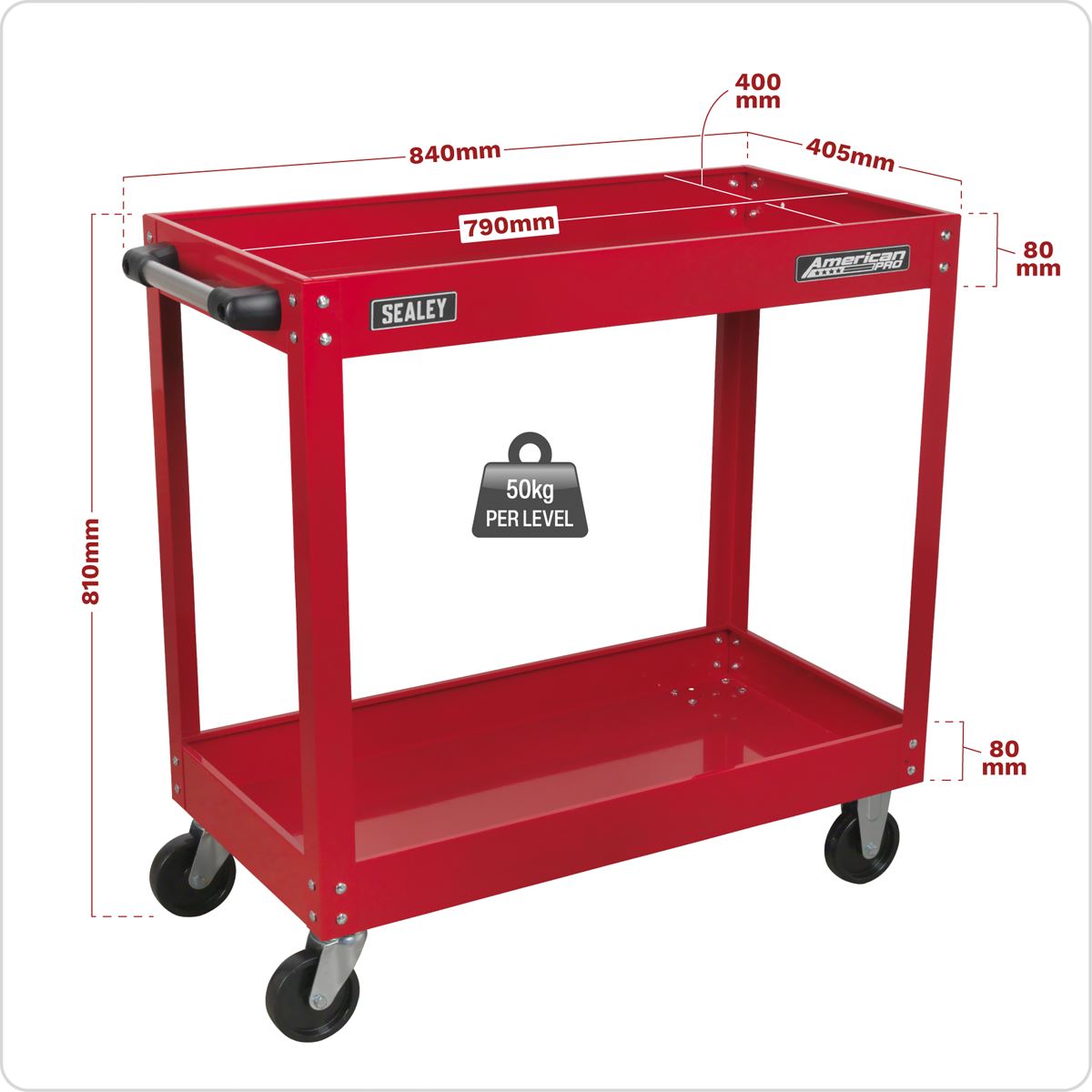Sealey American Pro Workshop Trolley 2-Level Heavy-Duty