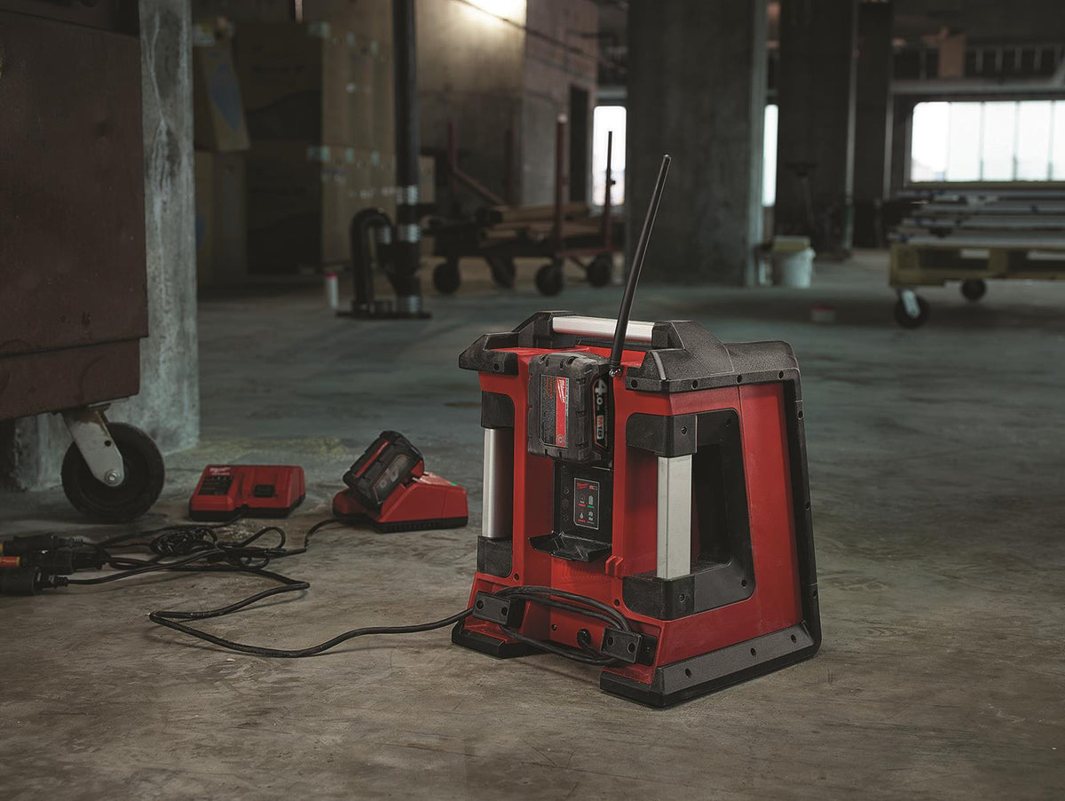 Milwaukee M18 Jobsite Radio Charger with Bluetooth Bare Unit M18RC-0 White Rose Tools