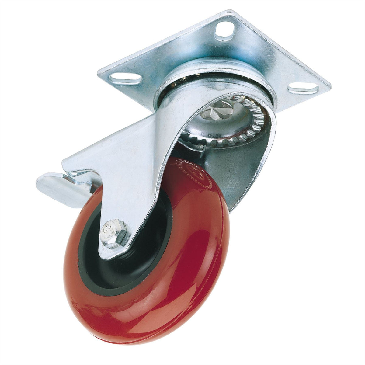 Draper Swivel Plate Fixing Polyurethane Wheel with Brake 75mm Diameter S.W.L. 70kg 65514 White Rose Tools