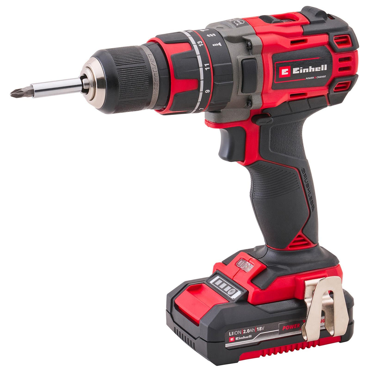 Einhell 18V Combi Drill with 2 x 2Ah Li-Ion Batteries and Charger 4513940 White Rose Tools