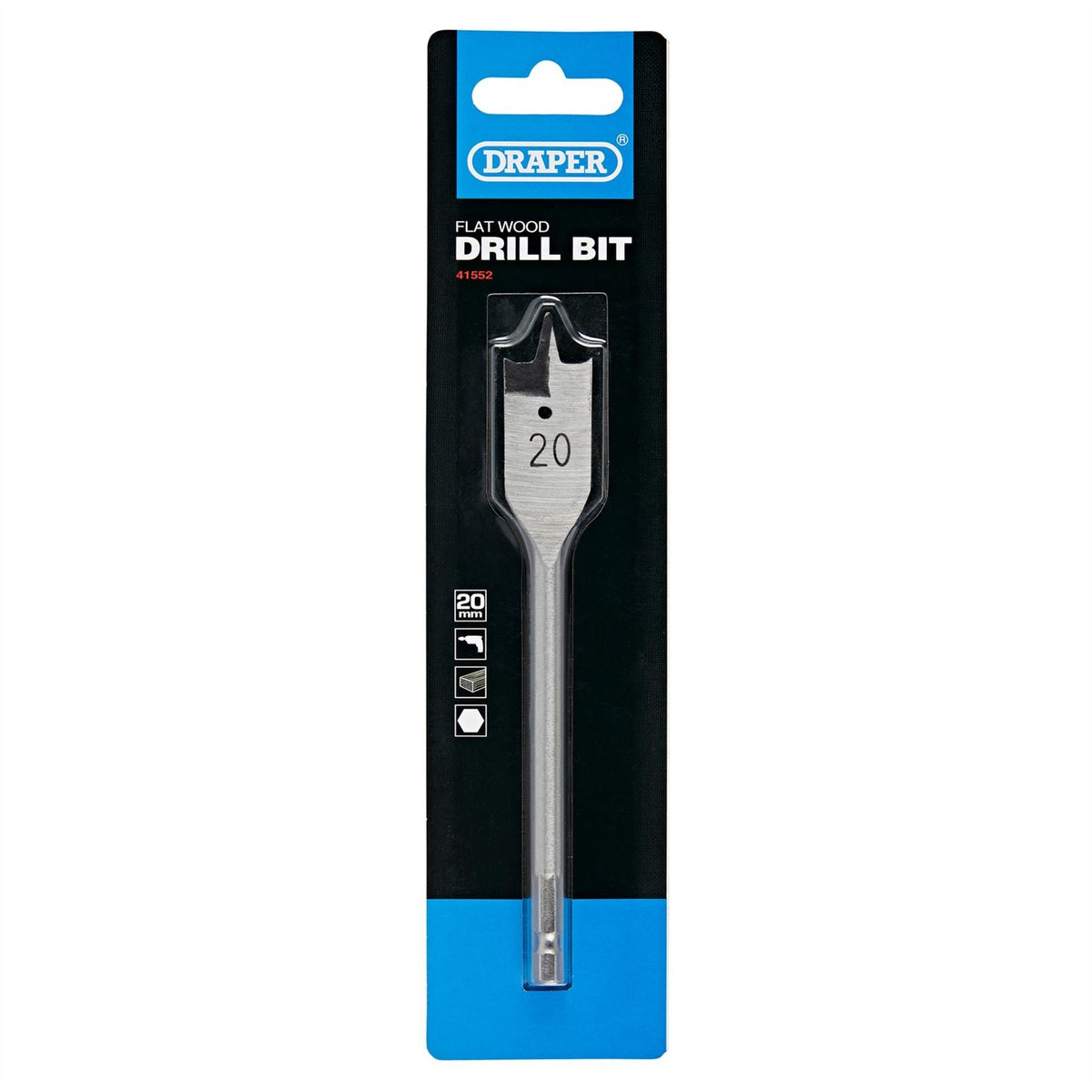 Draper Flat Wood Drill Bit 20 x 152mm 41552 White Rose Tools