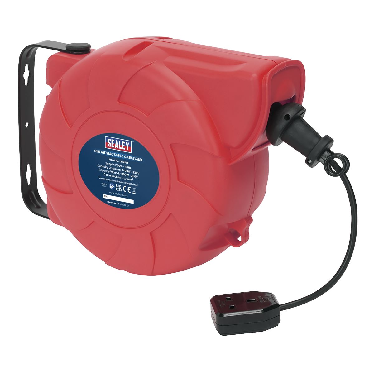 Sealey Cable Reel System Retractable 15m 1 x 230V Socket