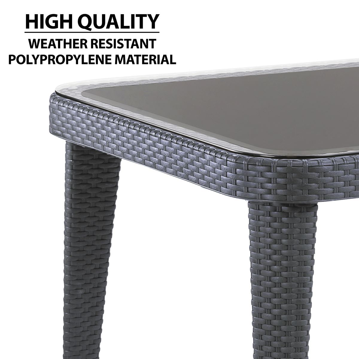 Dellonda Outdoor Dining Table Weather Resistant Body Glass Table 90x150cm