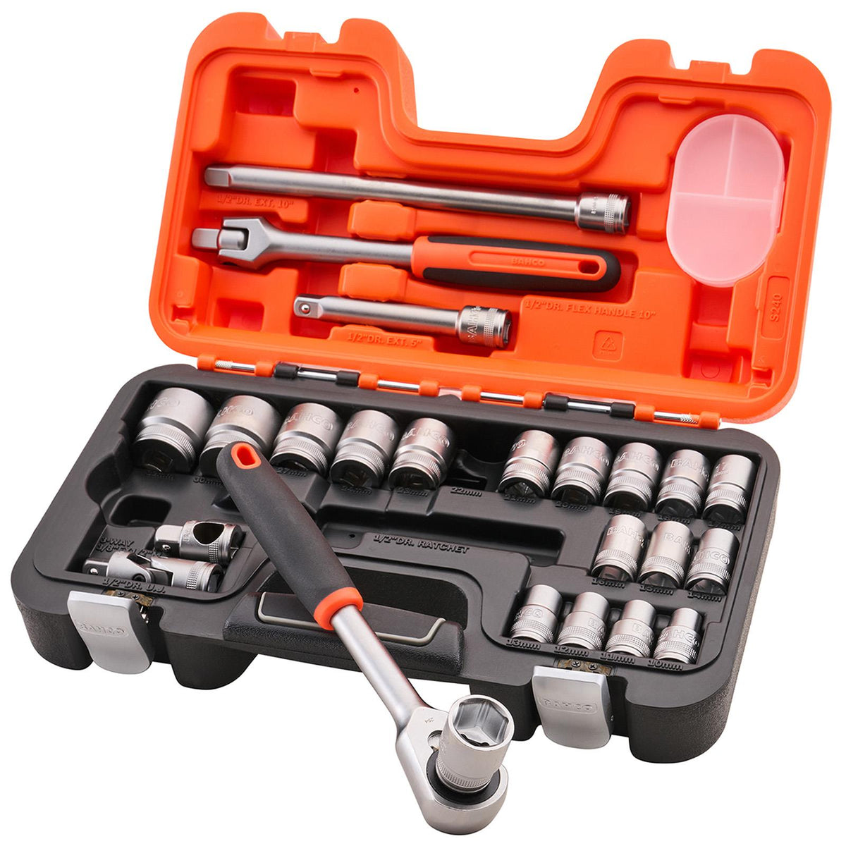 Bahco S240 1/2" Drive Socket Set 10-32mm 24 Piece White Rose Tools