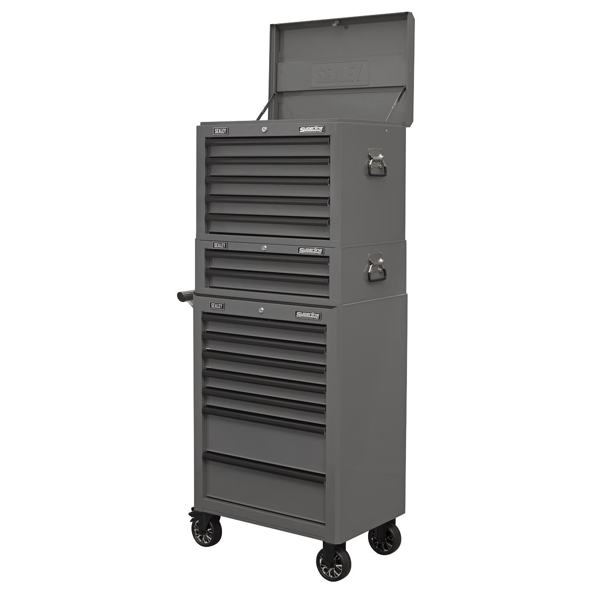 Sealey Superline Pro Topchest, Mid-Box Tool Chest & Rollcab Combination 14 Drawer with Ball-Bearing Slides - Grey