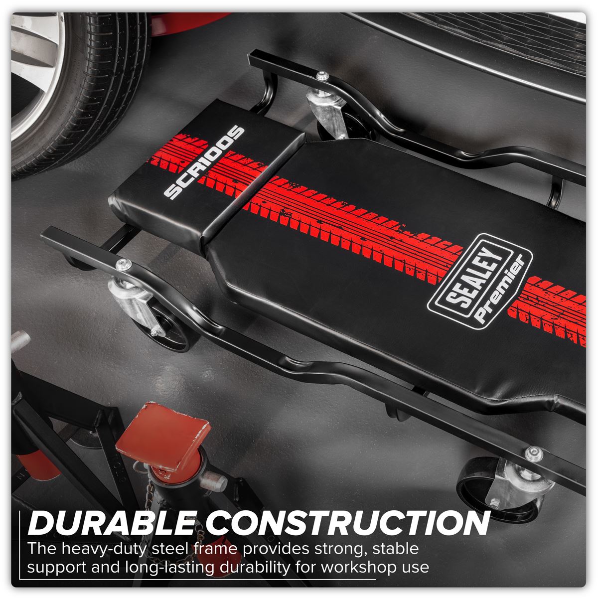 Sealey Steel Creeper with 4 Rough Ground Wheels