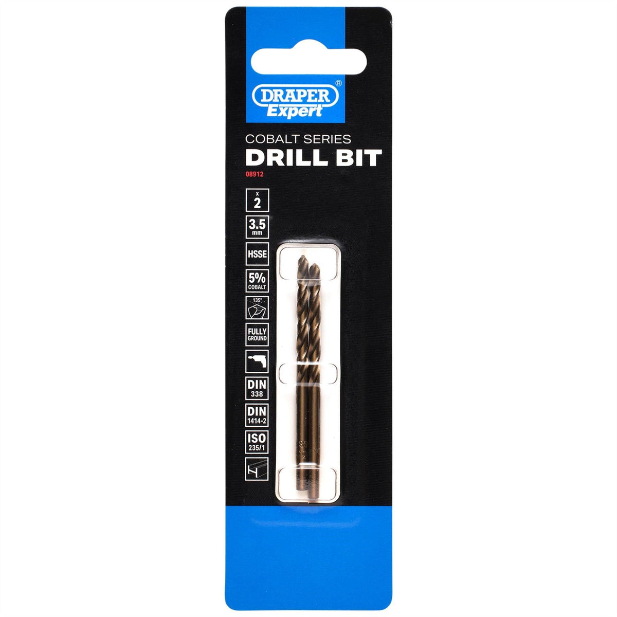 Draper Expert HSSE M35 Cobalt Drill Bit 3.5 x 70mm (Pack of 2) 08912 White Rose Tools