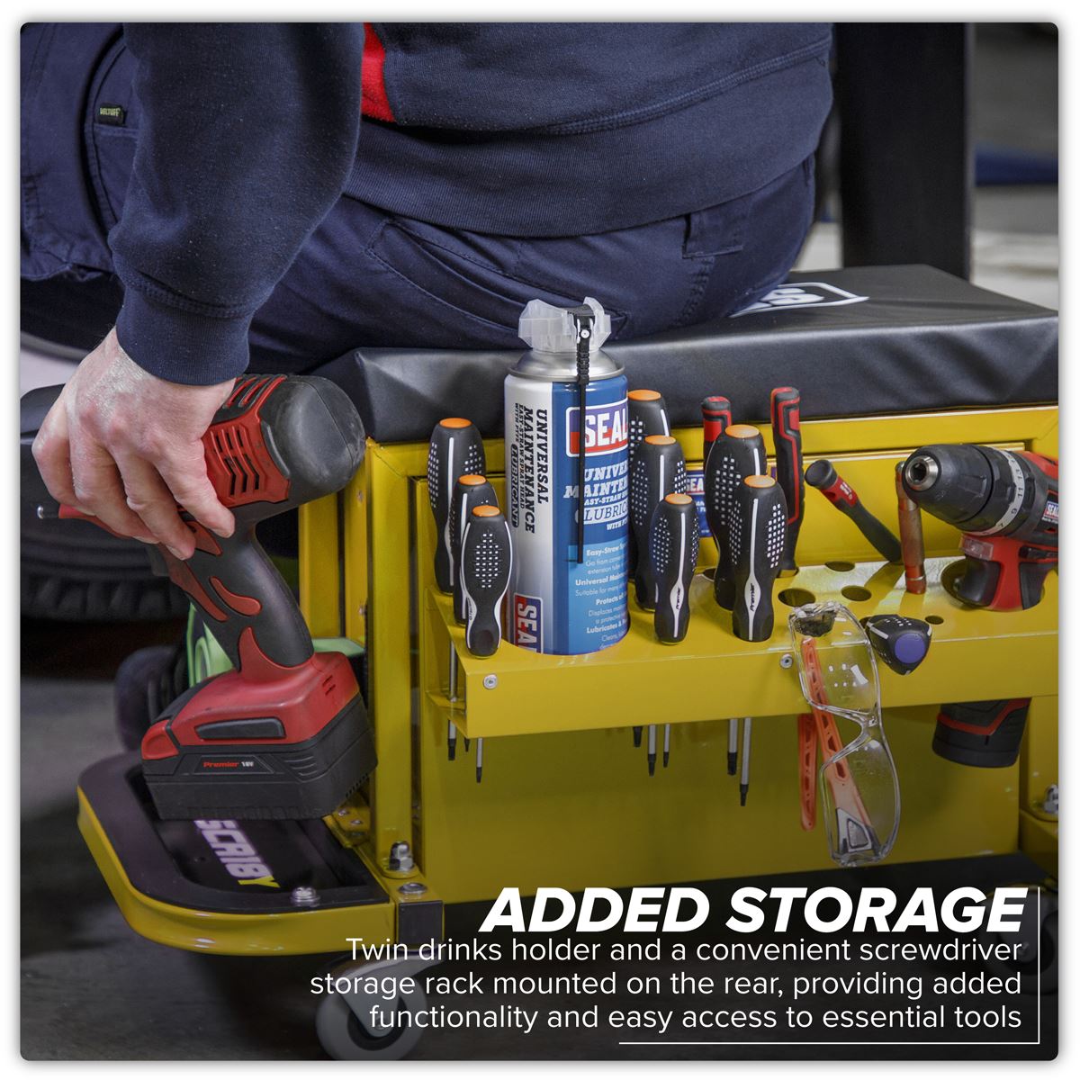 Sealey Mechanic's Utility Seat & Toolbox - Yellow - White Rose Tools