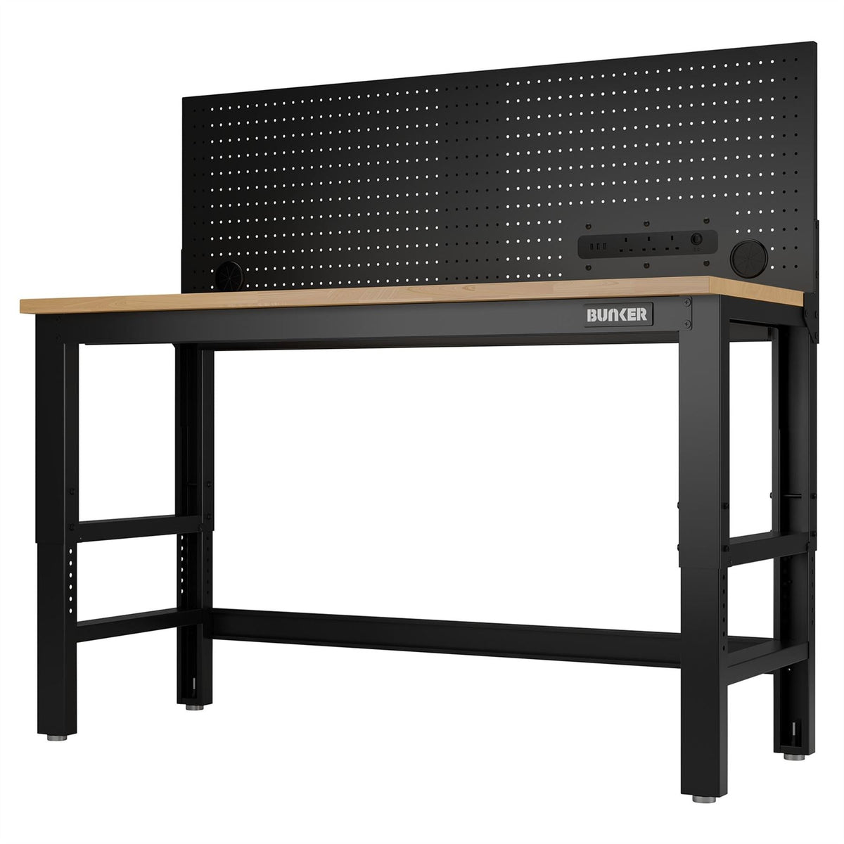 BUNKER Workbench with Hardwood Worktop and Power Pegboard 1550mm 27349 White Rose Tools