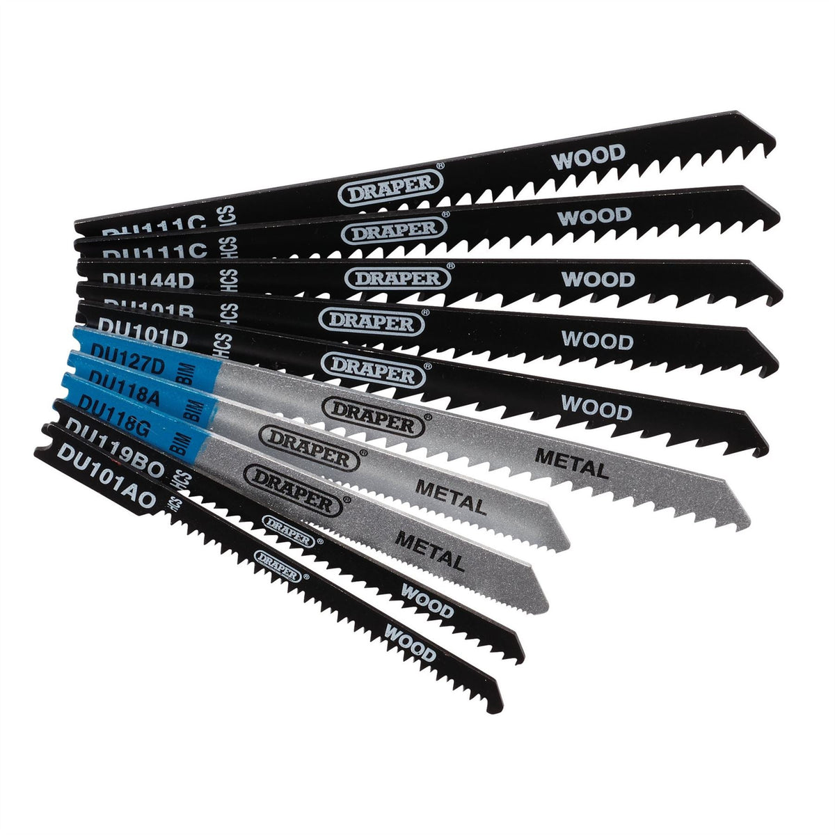Draper Assorted BIM and HCS Jigsaw Blade Set for Wood and Metal (10 Piece) 43470 White Rose Tools
