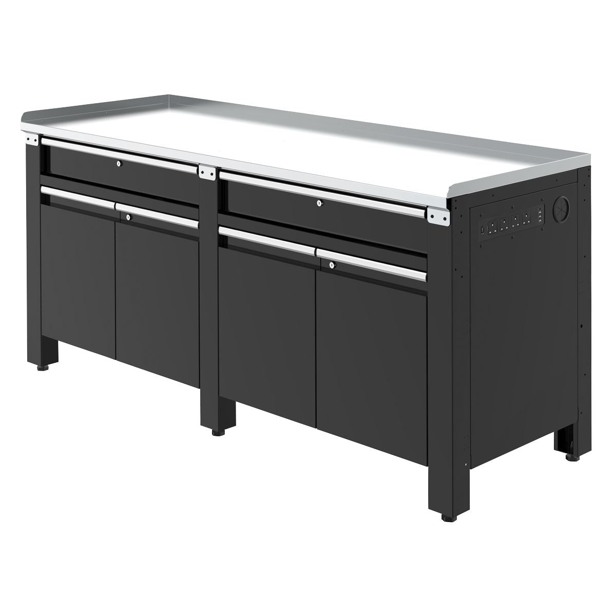 Sealey Premier Heavy-Duty Workbench with Galvanized Steel Worktop, 2 Drawers, 2 Cupboards & Power Strip 2m White Rose Tools