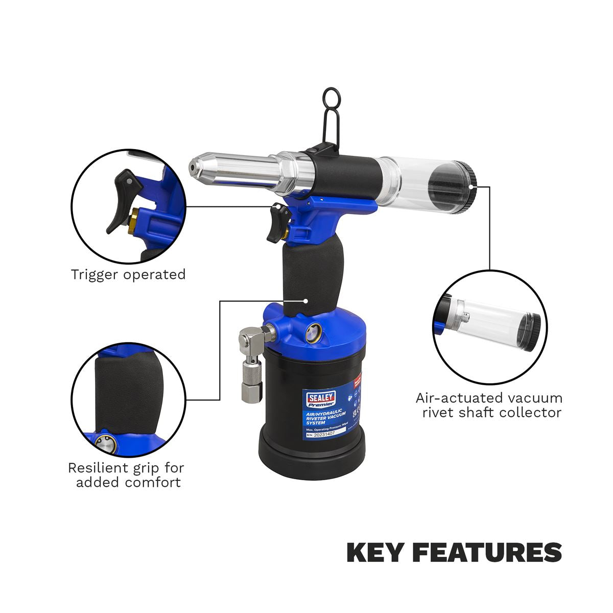 Sealey Premier Air/Hydraulic Riveter Heavy-Duty Vacuum System