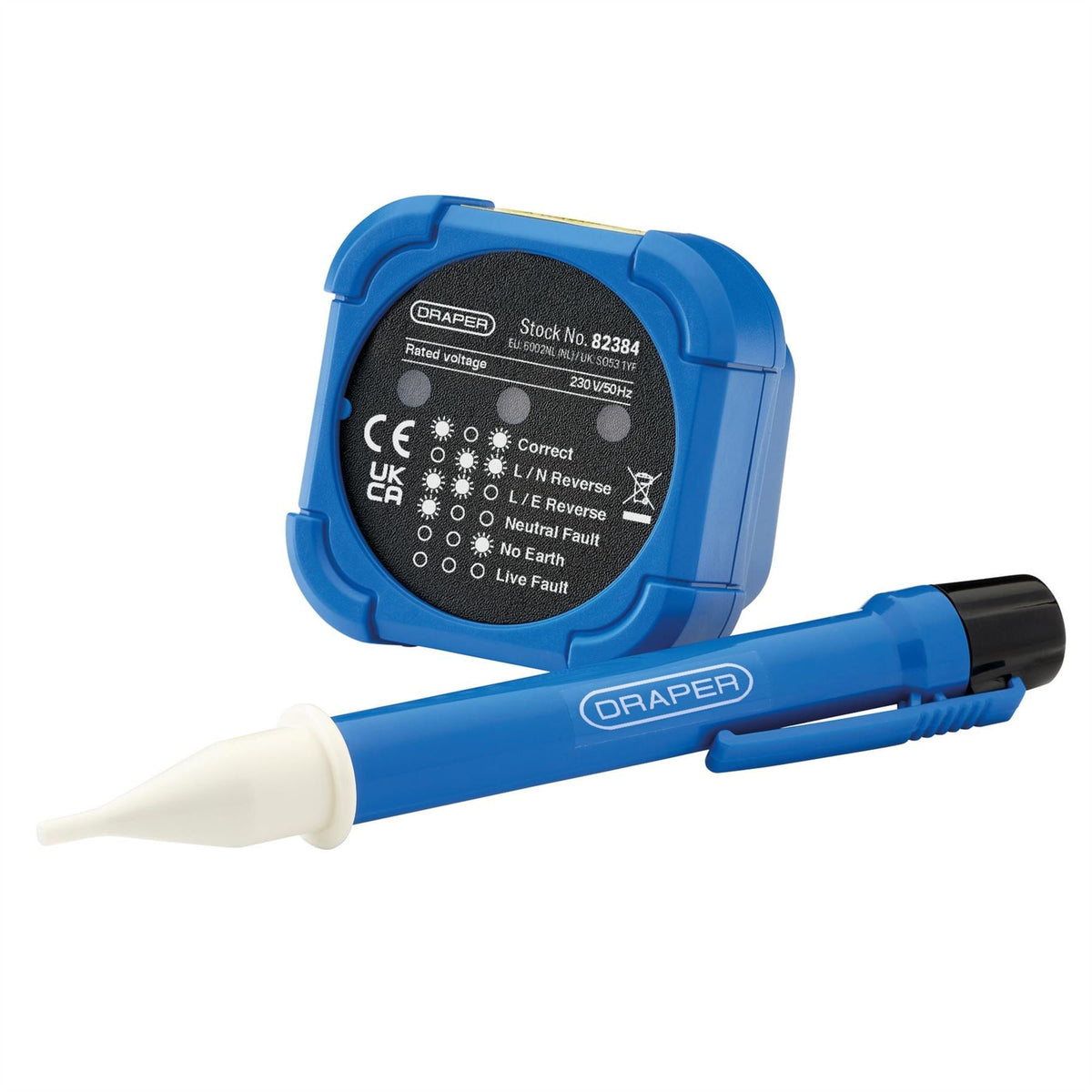 Draper 230V Socket and Voltage Tester Set 200-600V 3A 82384 White Rose Tools