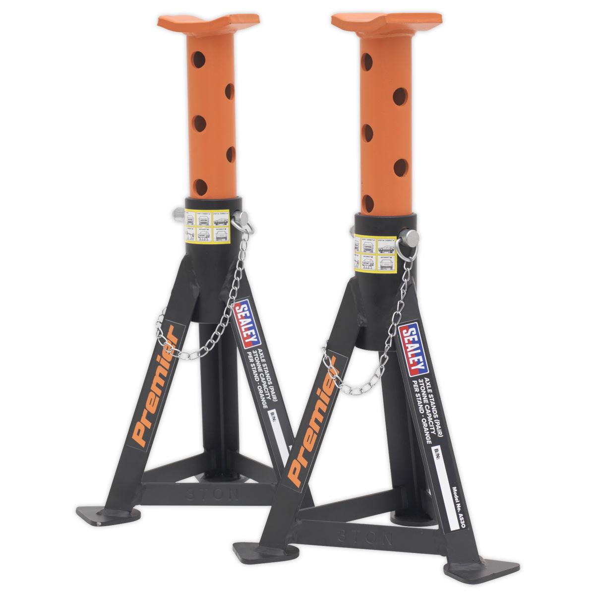 Sealey Premier Premier Axle Stands (Pair) 3 Tonne Capacity per Stand - Orange