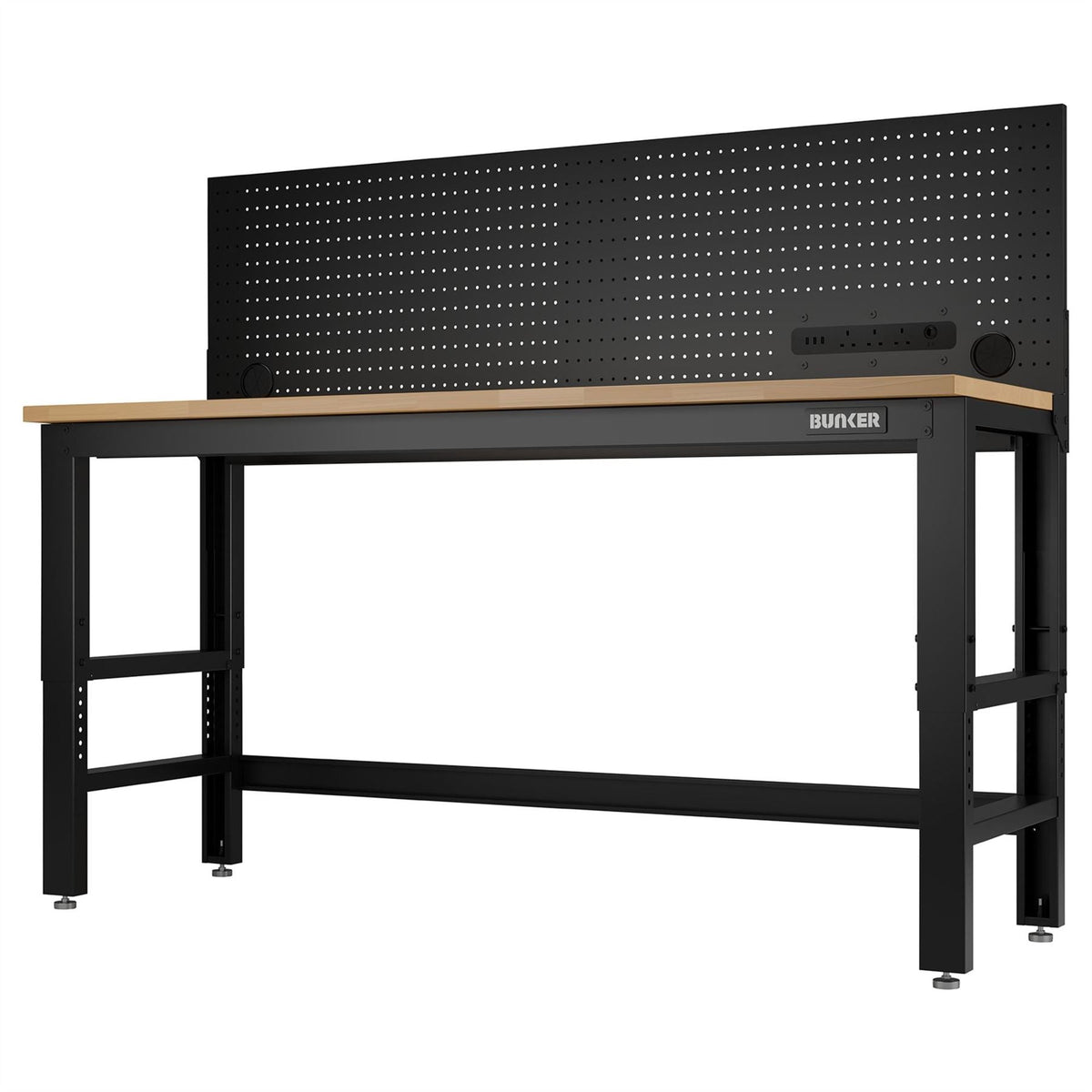 BUNKER Workbench with Hardwood Worktop and Power Pegboard 1830mm 27350 White Rose Tools