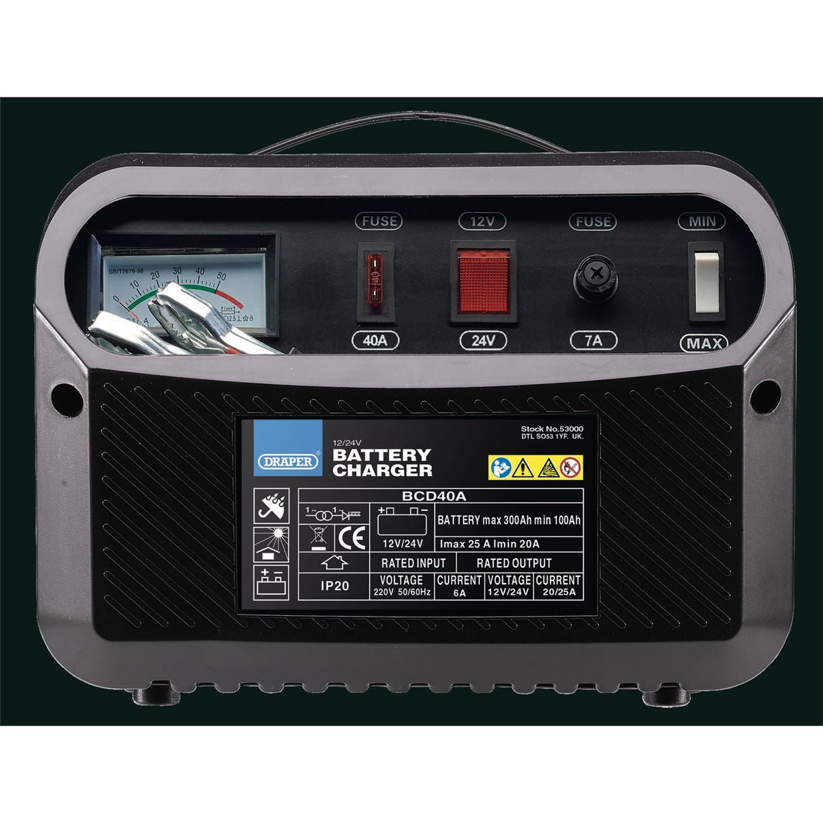 Draper 12/24V Battery Charger 20 - 25A 53000 White Rose Tools