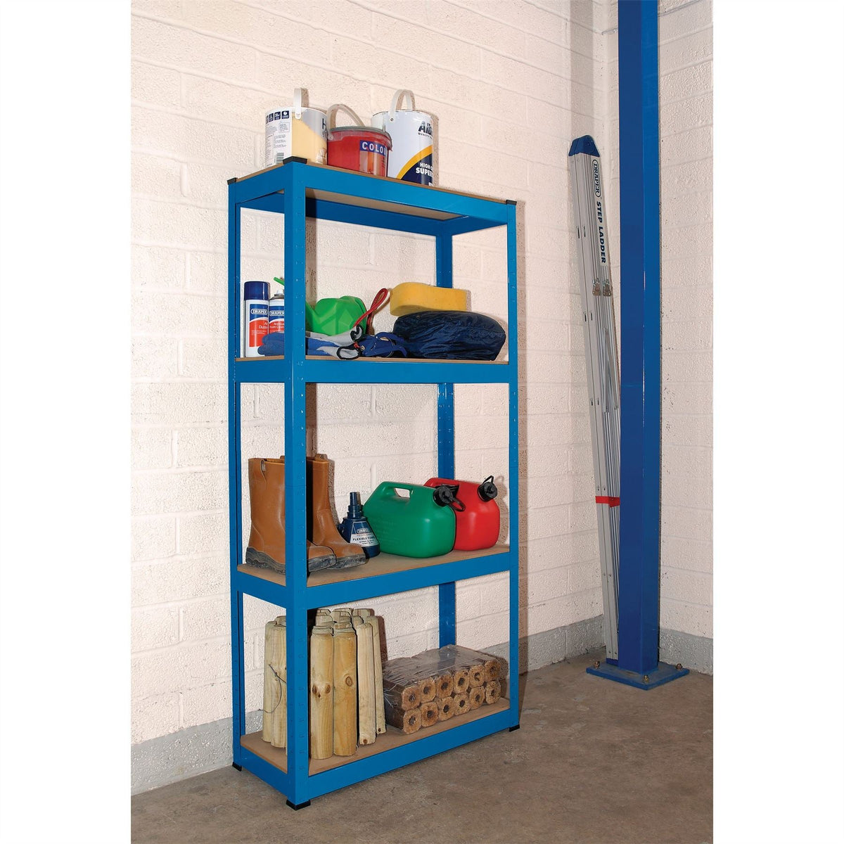 Draper Steel Shelving Unit 4 Shelves L760 x W300 x H1520mm 21658 White Rose Tools