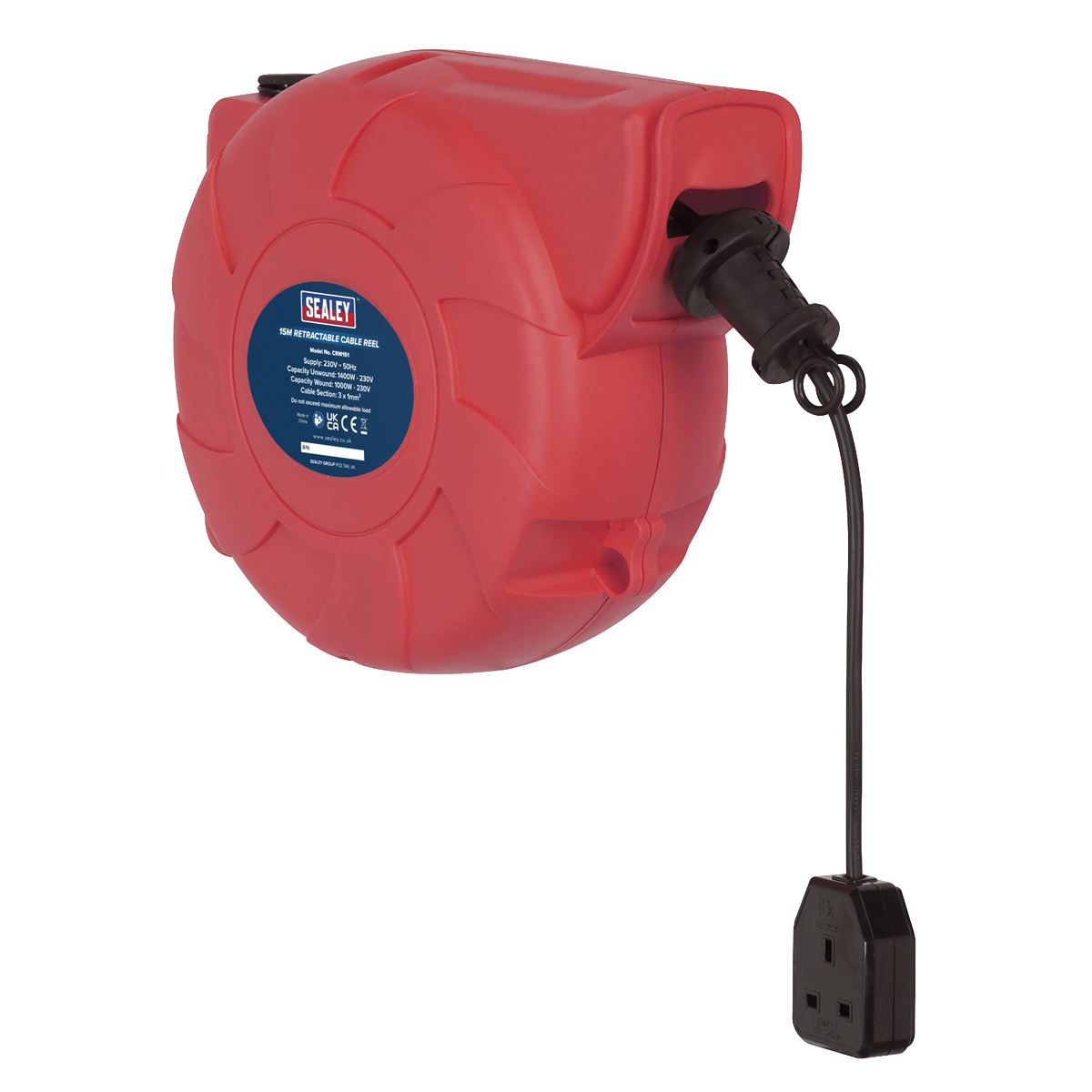 Sealey Cable Reel System Retractable 15m 1 x 230V Socket