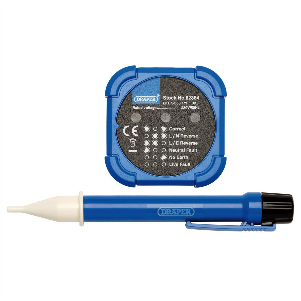 Draper 230V Socket and Voltage Tester Set 200-600V 3A 82384 White Rose Tools