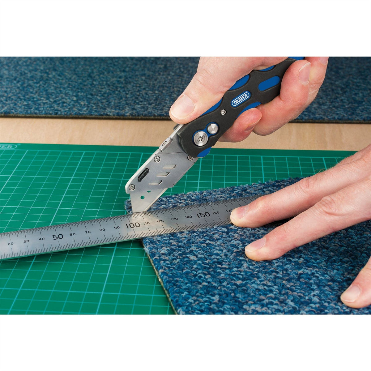 Draper Folding Trimming Knife with Belt Clip Blue 24383 White Rose Tools