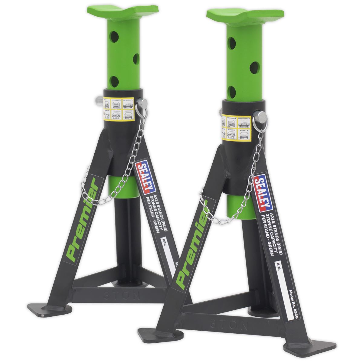 Sealey Premier Premier Axle Stands (Pair) 3 Tonne Capacity per Stand - Green