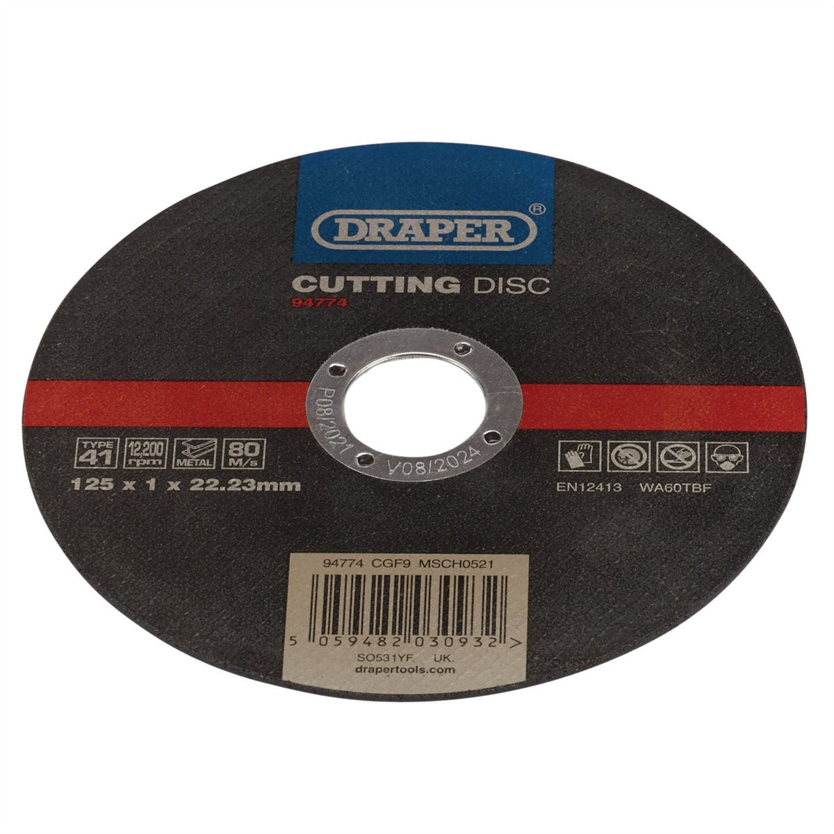 Draper Metal Cutting Disc 125 x 1 x 22.23mm 94774 White Rose Tools