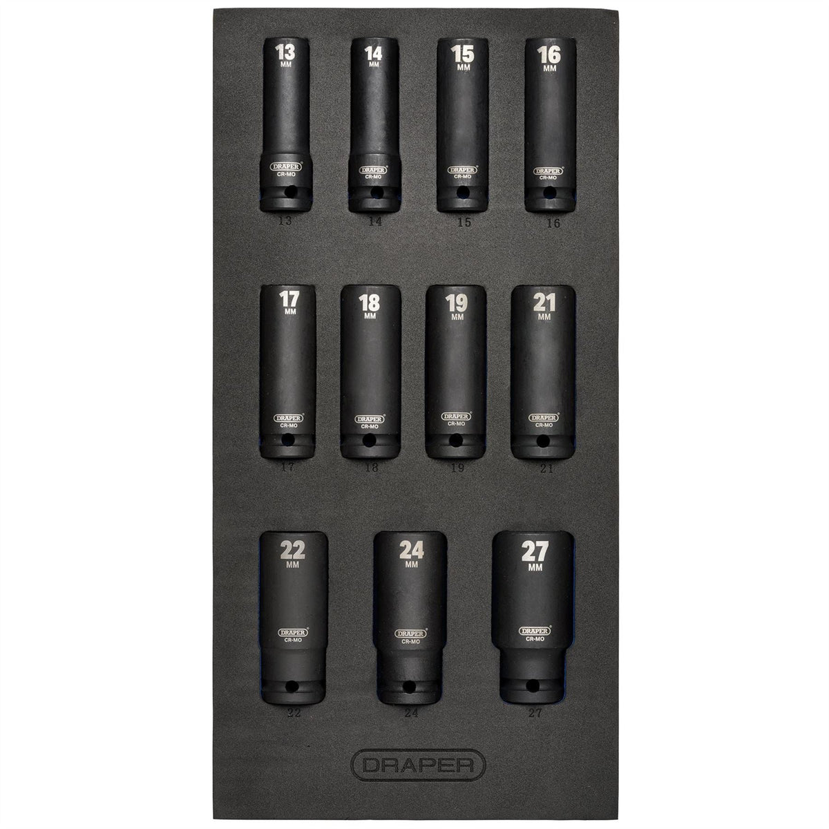 Draper HI-TORQ® Metric Deep Impact Socket Set in EVA Drawer Insert Tray 1/2" Sq. Dr. (11 Piece) 63483 White Rose Tools
