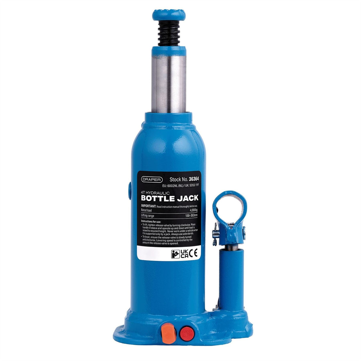 Draper Hydraulic Bottle Jack 4 Tonne 36364 White Rose Tools