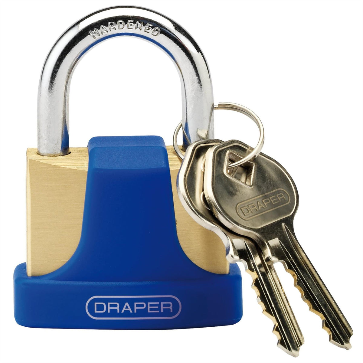 Draper Solid Brass Padlock and 2 Keys with Hardened Steel Shackle and Bumper 42mm 64165 White Rose Tools