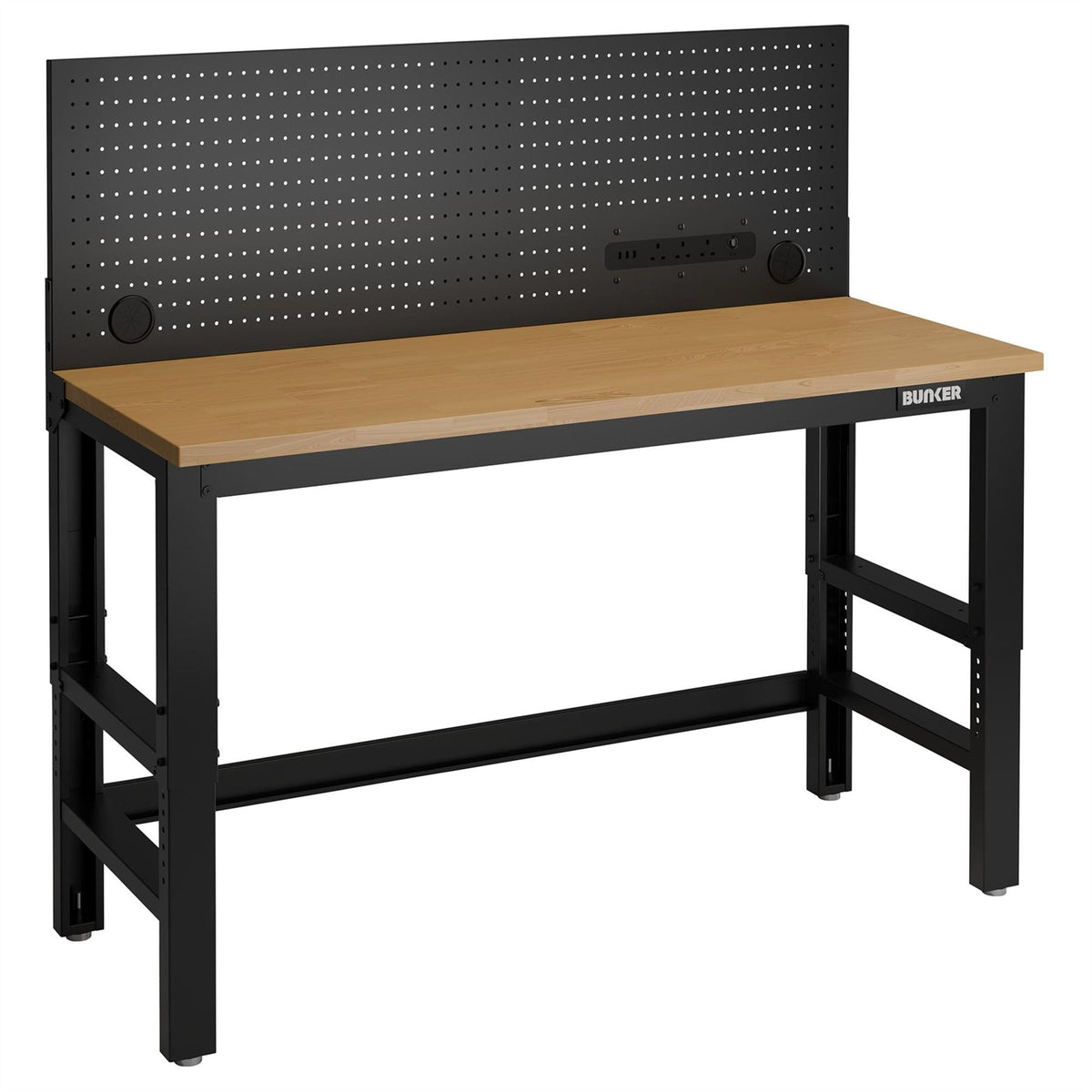 BUNKER Workbench with Hardwood Worktop and Power Pegboard 1550mm 27349 White Rose Tools