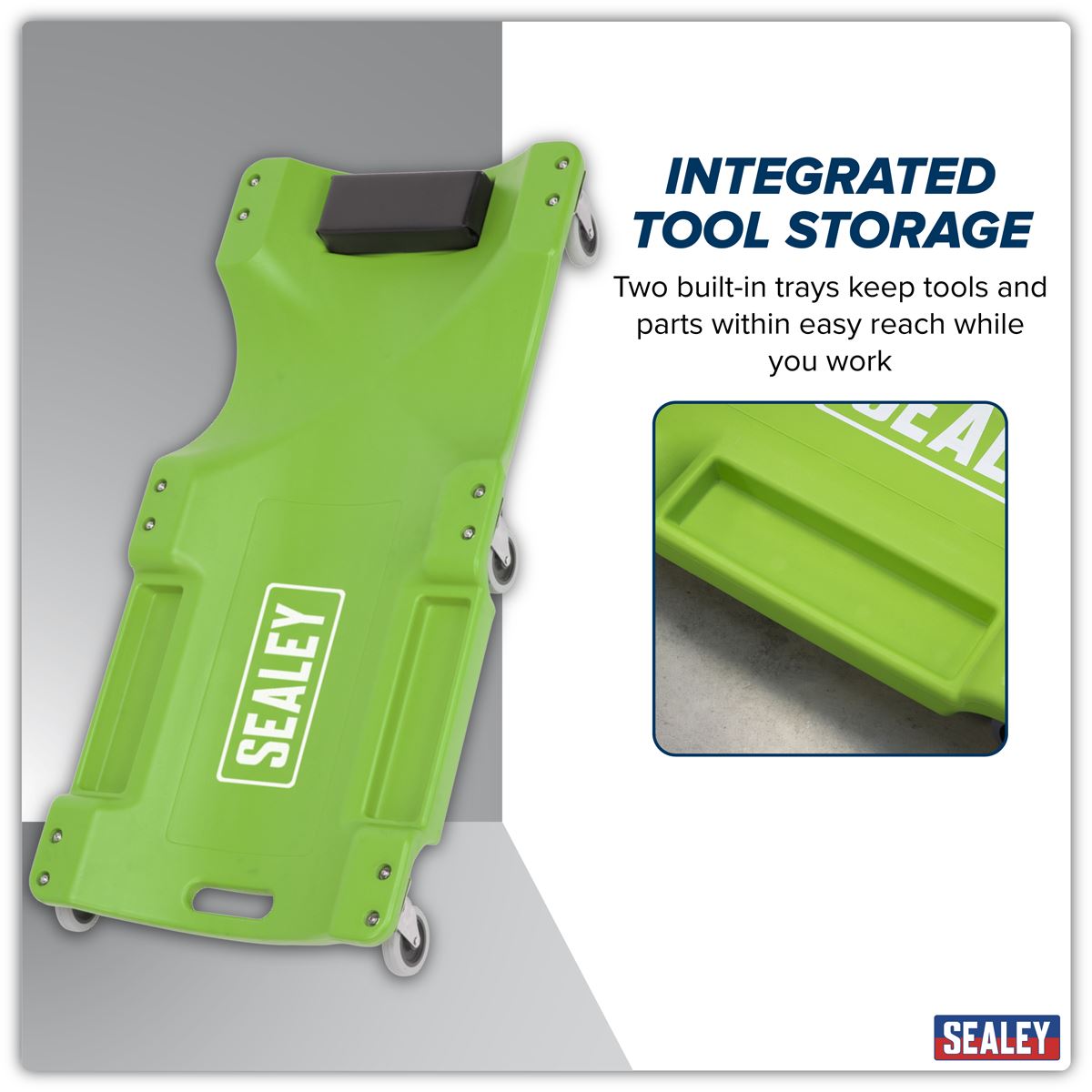 Sealey Composite Creeper with 6 Wheels - Hi-Vis Green