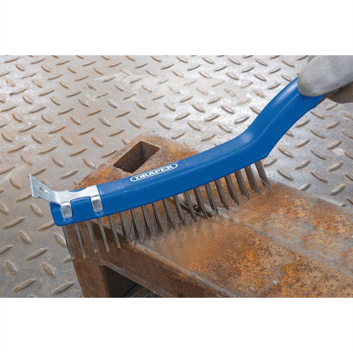 Draper 3 Row Stainless Steel Wire Scratch Brush with Scraper 350mm 17180 White Rose Tools