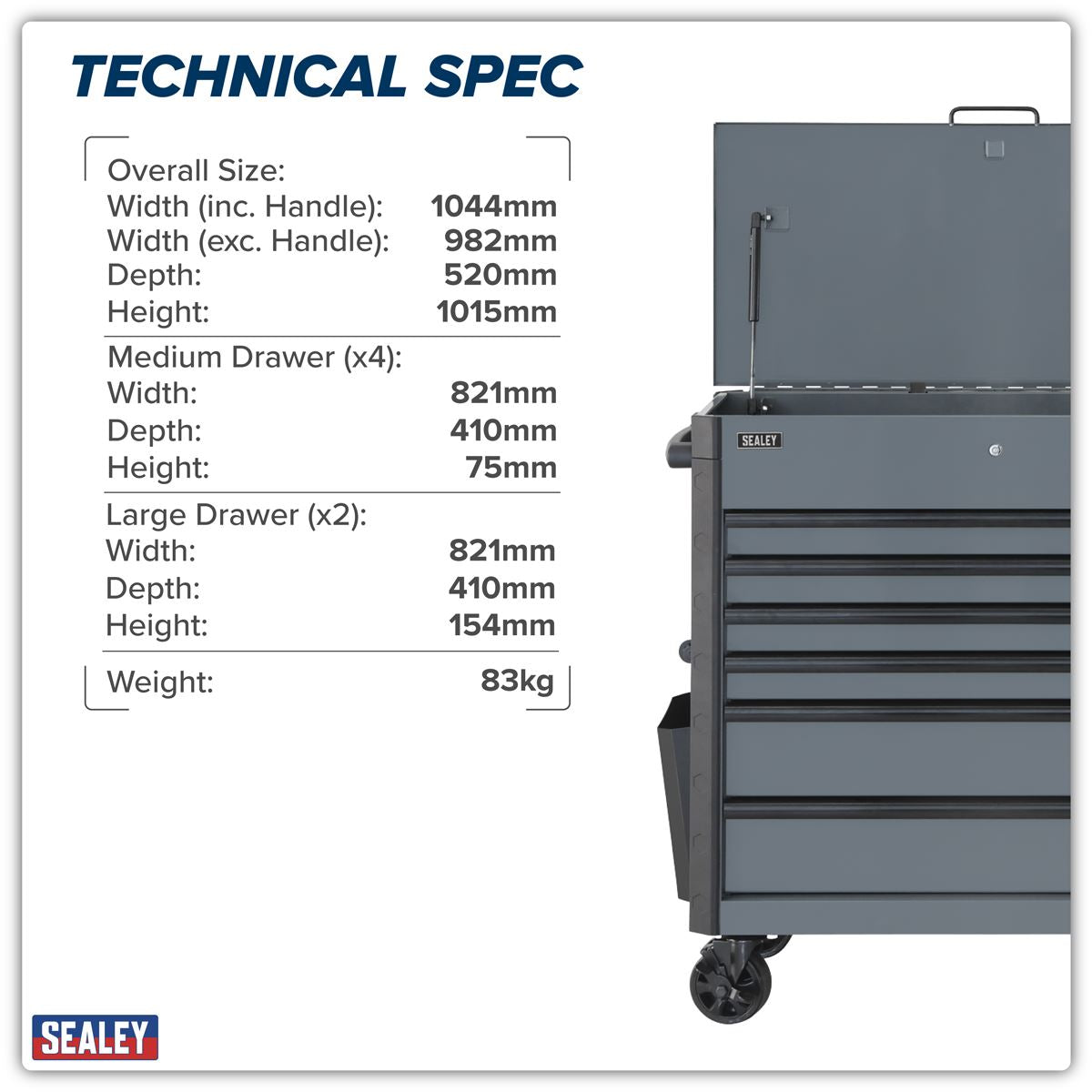 Sealey Superline Pro Tool Trolley 6 Drawer - Grey
