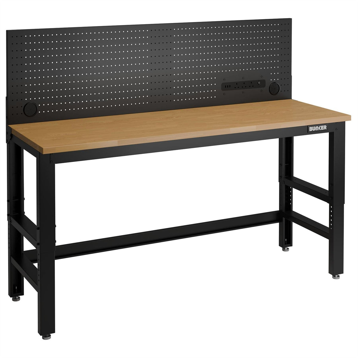 BUNKER Workbench with Hardwood Worktop and Power Pegboard 1830mm 27350 White Rose Tools