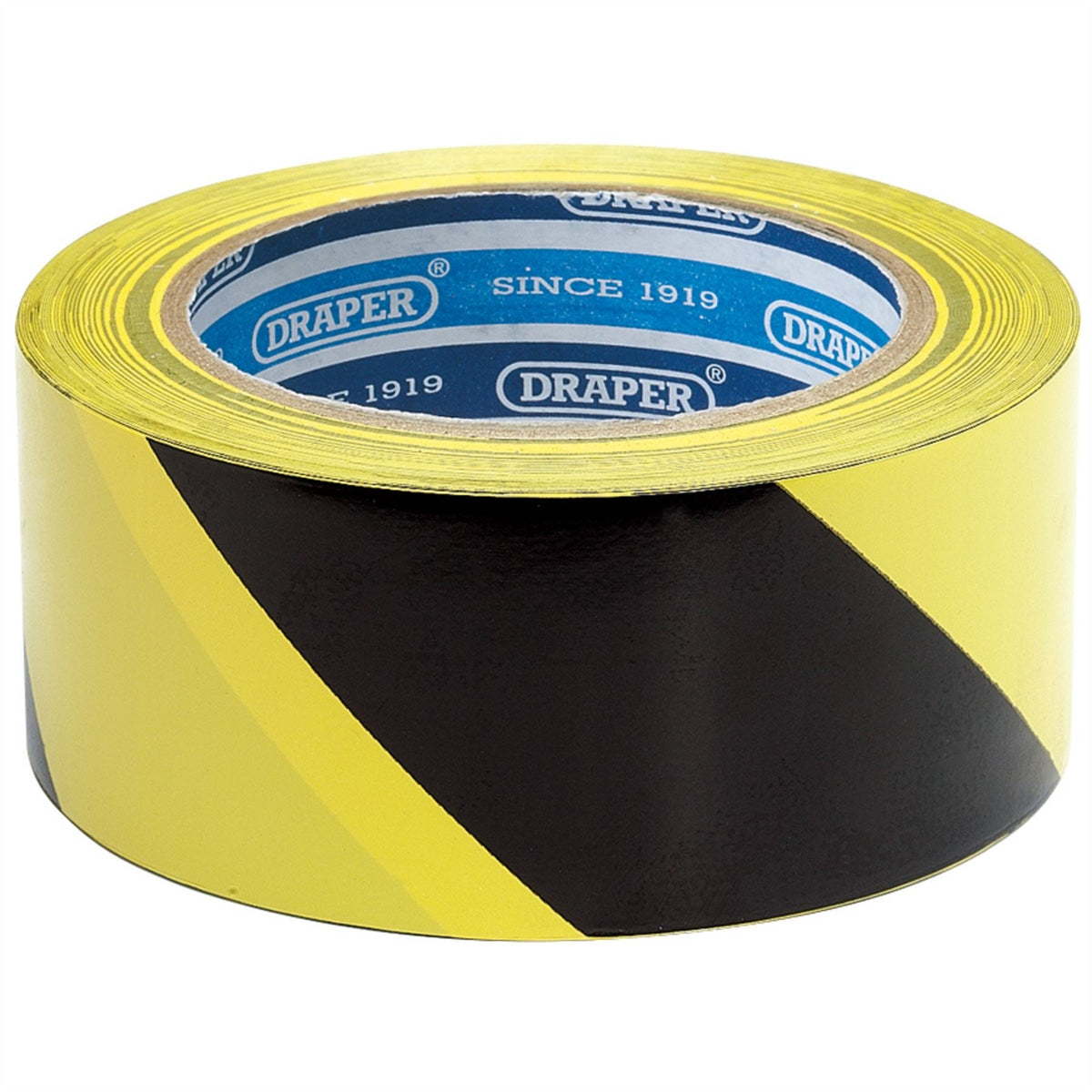 Draper Adhesive Hazard Tape Roll 33m x 50mm Black and Yellow 63382 White Rose Tools