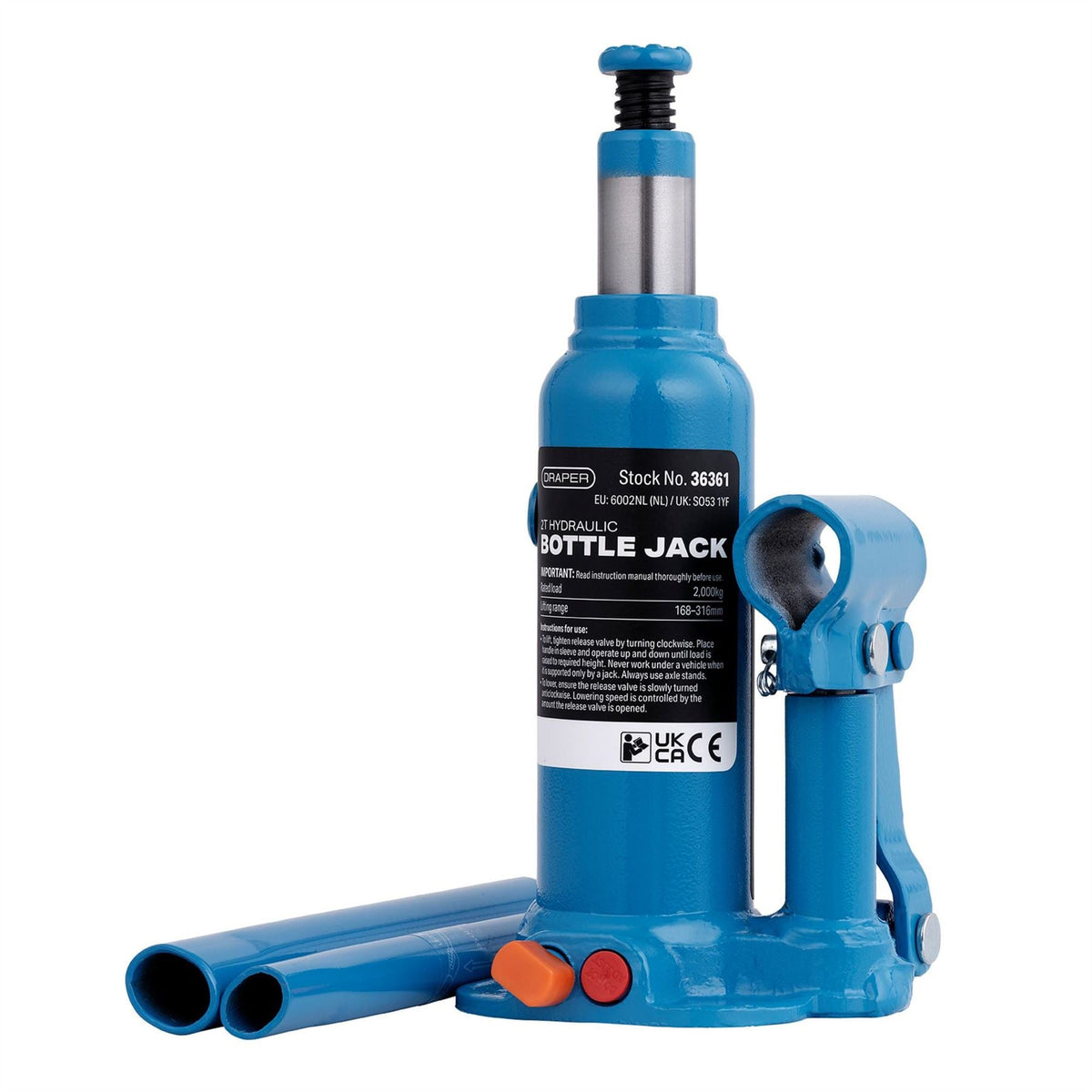 Draper Hydraulic Bottle Jack 2 Tonne 36361 White Rose Tools