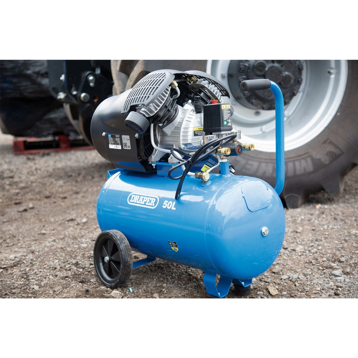 Draper 230V 50L Direct Drive V-Twin Air Compressor 2.2kW/3HP 29355 White Rose Tools