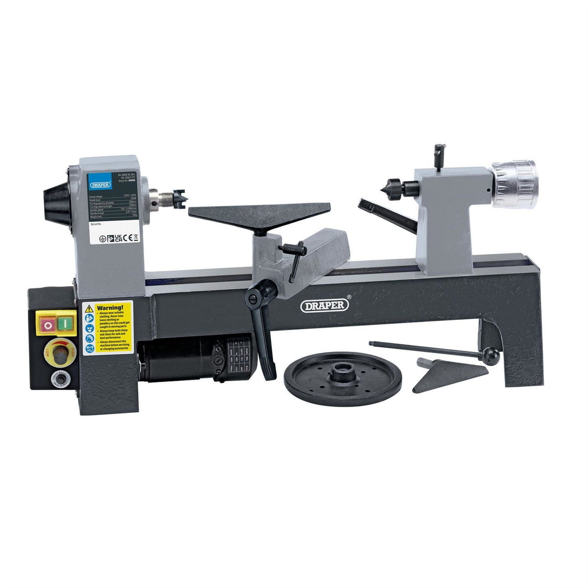 Draper 230V Variable Speed Mini Wood Lathe 250W 60988 White Rose Tools