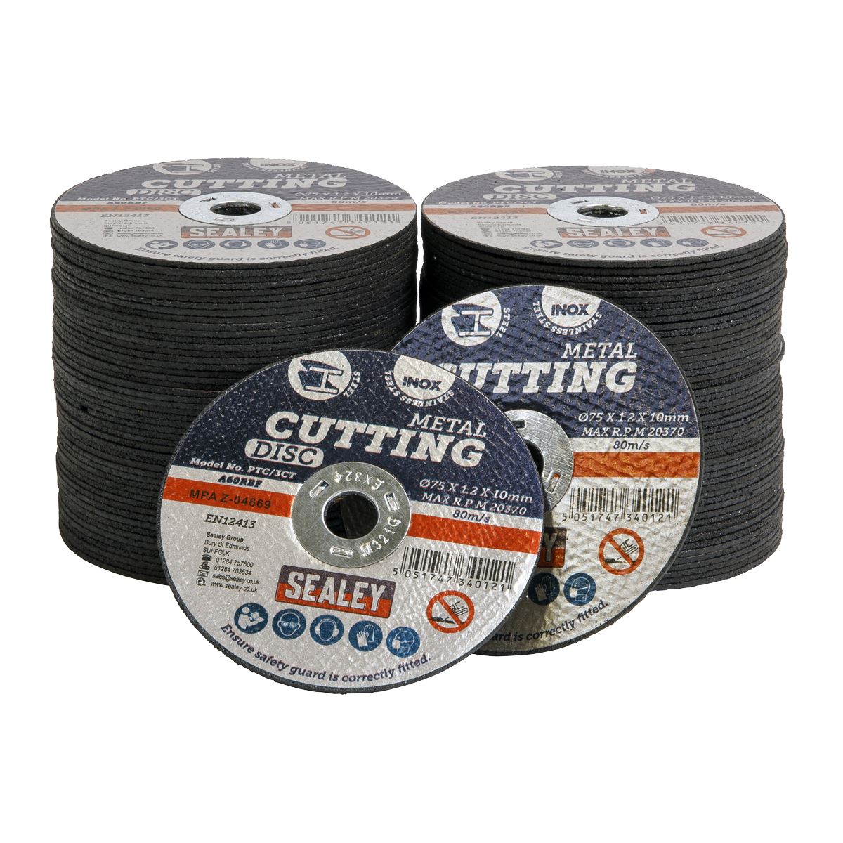 Sealey Cutting Disc Pack of 100 Ø75 x 1.2mm Ø10mm Bore