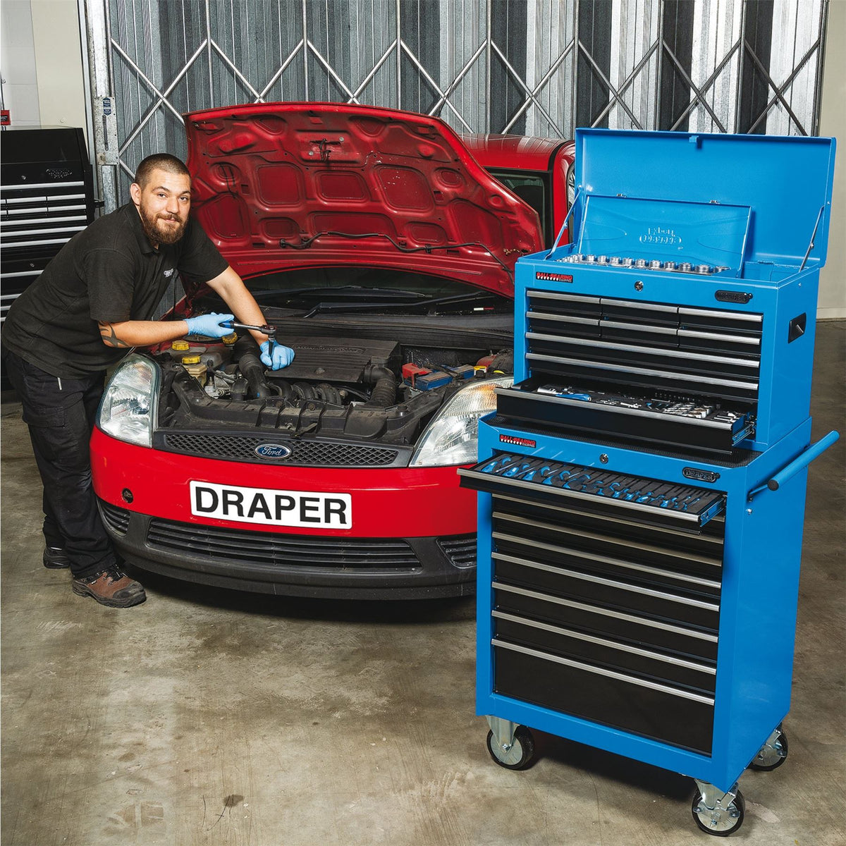 Draper Roller Tool Cabinet 9 Drawer 26" Blue 15110 White Rose Tools