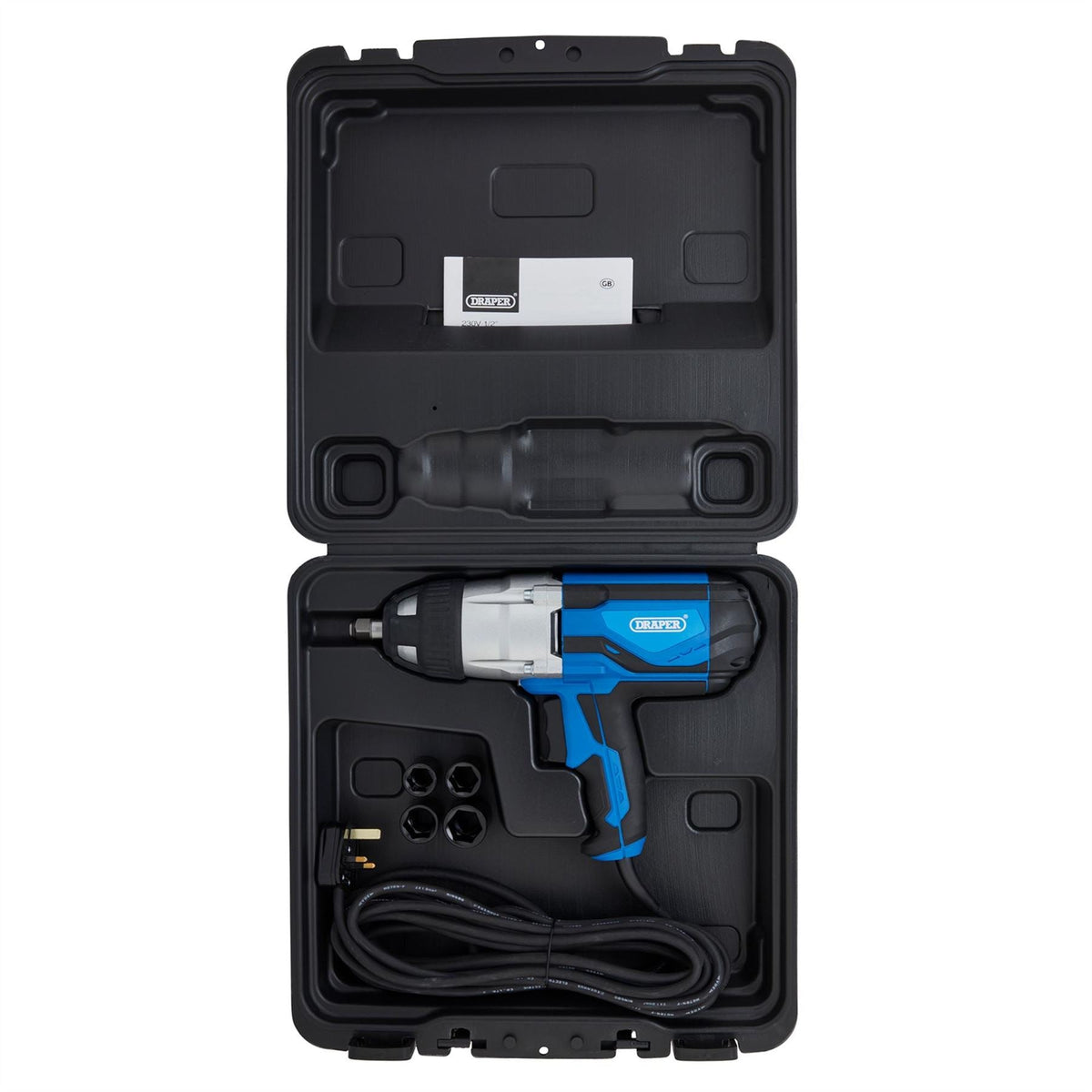 Draper 230V Impact Wrench Kit 1/2" Sq.Dr. 480Nm 4 x Impact Sockets 82994 White Rose Tools
