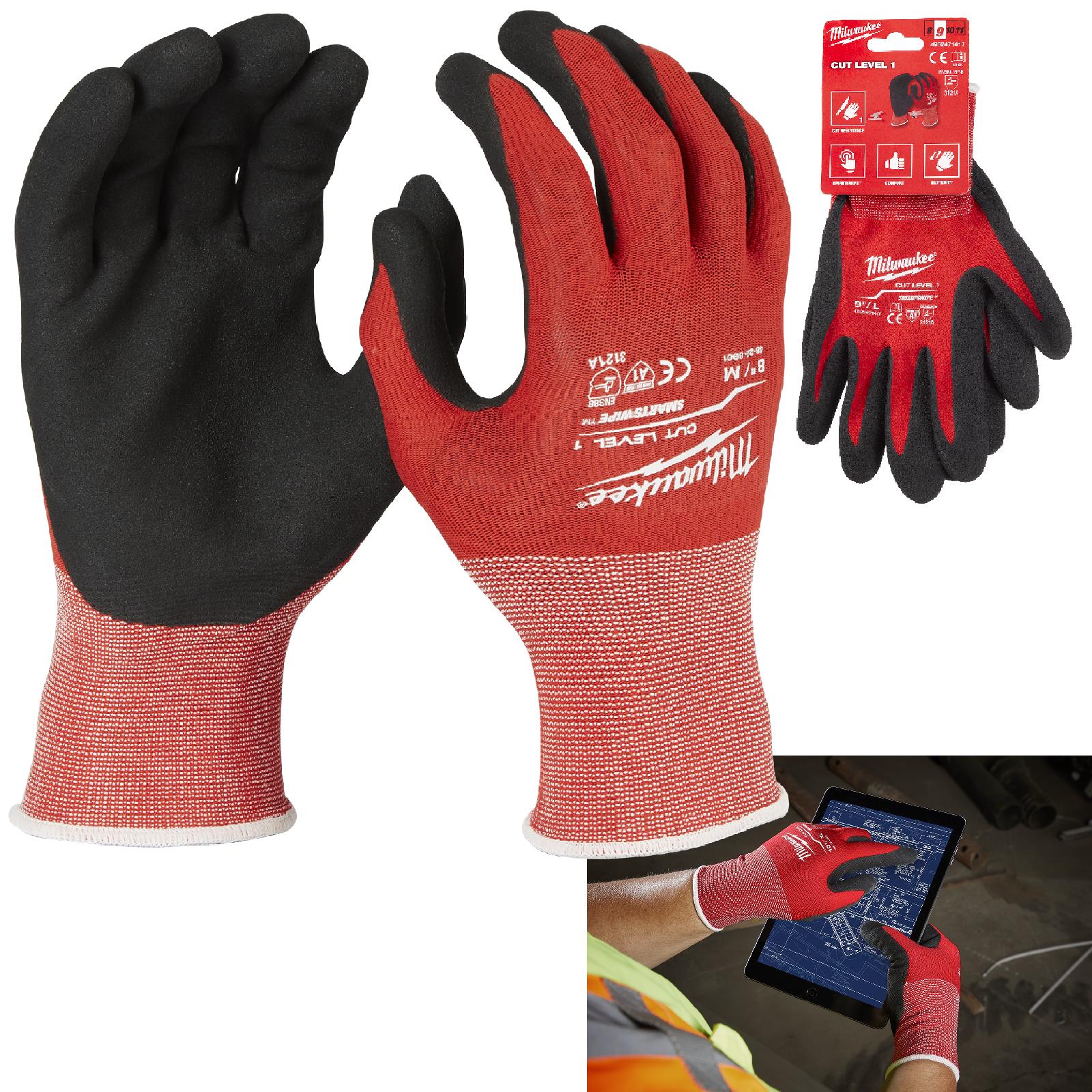 Milwaukee Safety Gloves Cut Level 1/A Dipped Glove Size 8 / M Medium