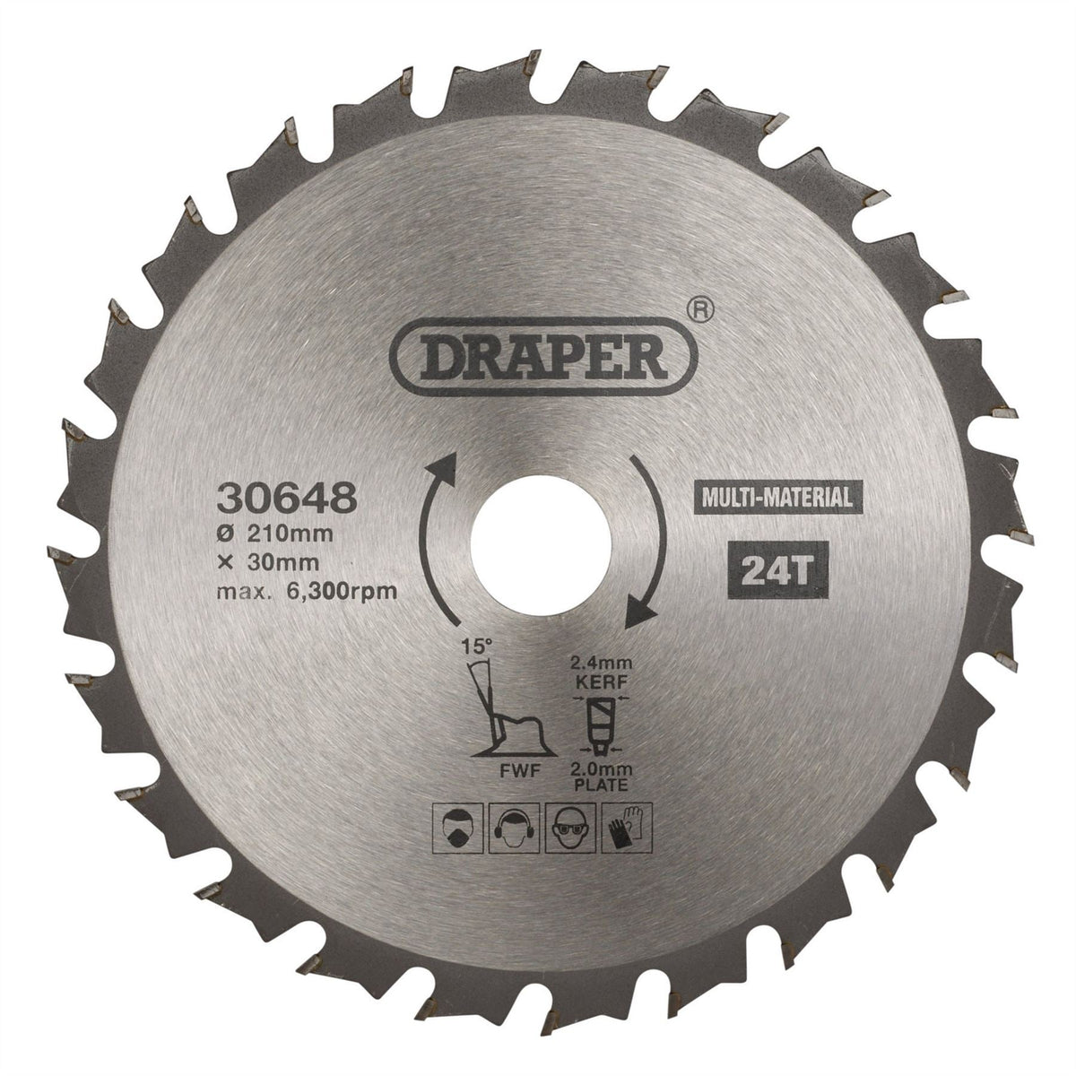 Draper TCT Multi-Purpose Circular Saw Blade 210 x 30mm 24T 30648 White Rose Tools